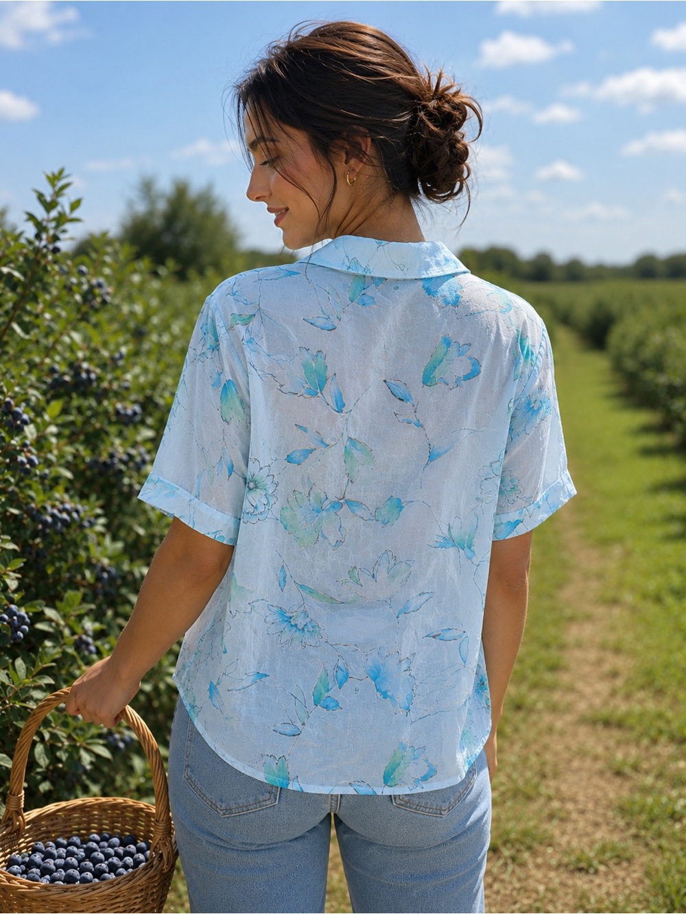 Blair Boutique Women's Light Blue Floral Button-Down Shirt - Picture 2 of 8